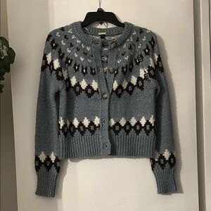 Magaschoni Blue and White Patterned Cardigan